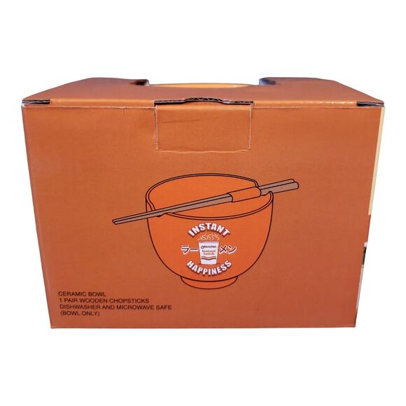 Maruchan Ramen Noodle Ceramic Soup Bowls Set with Chopsticks White & Orange - Picture 4 of 4